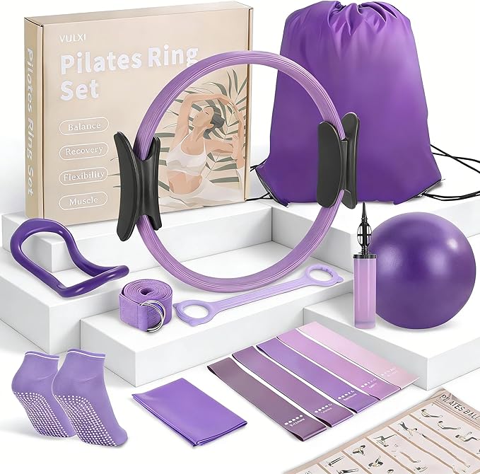 Pilates Essentials Kit-Home Pilates kit for Women with Pilates Ring and Ball,5 Resistance Bands for Beginners-Train Muscles, Flexibility & Core Strength