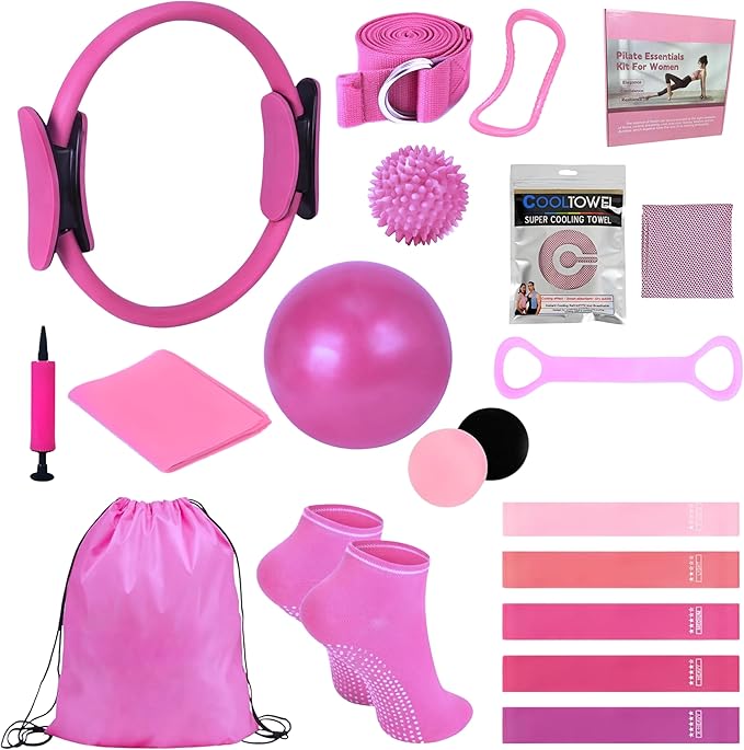 Pilates Kit for Women 17-in-1, Home Workout Set with 14" Pilates Ring and Ball, Resistance Bands, Stretch Strap, Yoga Ring & Accessories, Full Body Fitness Equipment