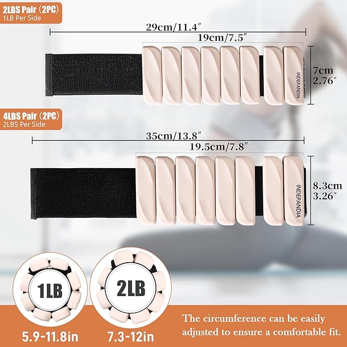 Wrist & Ankle Weights for Women and Men, 2lbs/4lbs Pairs Adjustable Silicone Weighted Bangles for Arm & Leg Workouts, Perfect for Pilates, Barre, Yoga, Walking & Home Fitness 24055