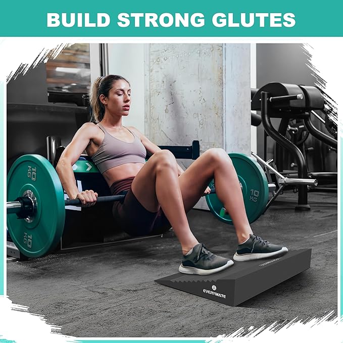 EVERYMATE Squat Wedge, Extra Large Squat Wedge Block, Squat Wedges Weightlifting, Calf Stretching, Slant Board for Squats, Heel Elevated Squat Wedge, Knees Over Toes Squats, Calf Wedge Stretching Block