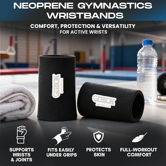Gibson Athletic Wrist Saver Neoprene Wristband for Gymnastics | Enhanced Wrist Support & Comfort During Training & Performances - Under Grips for Sweat Absorption, Provides Wrist & Joint Support