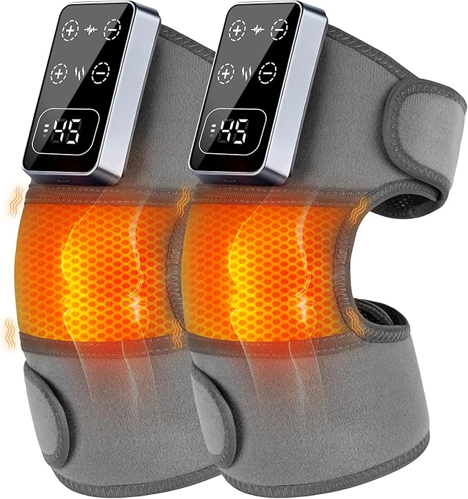 YAZHI Cordless Knee Massager for Pain Relief – Electric Heated Knee Brace, 5 Heat Levels & 3 Massage Modes, Gifts for Men and Women 2pack