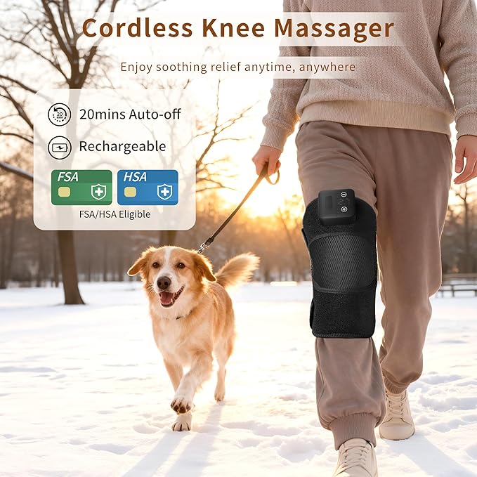 Nekteck Knee Massager with Heat - Cordless Heated Knee Brace with Vibration for Pain Relief, Rechargeable Knee Heating Pad with 5 Heat Levels and 3 Massage Mode (2 Packs)