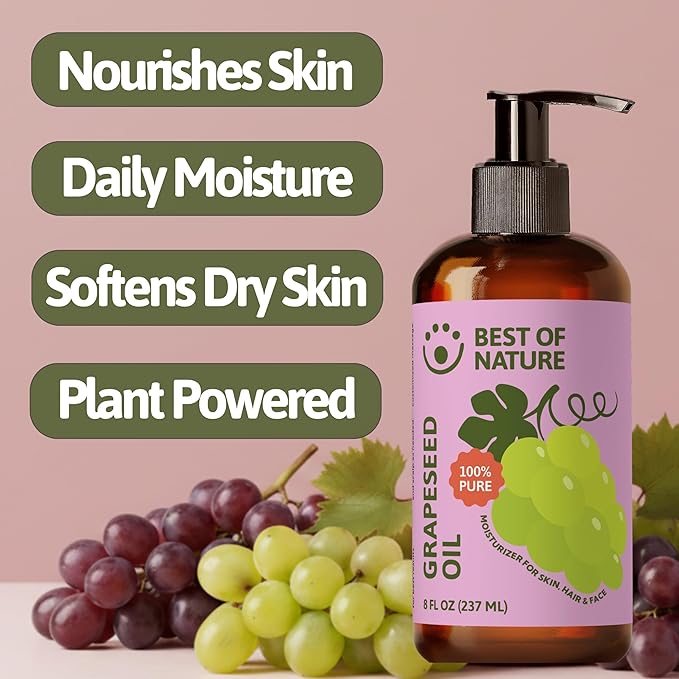 Best of Nature 100% Pure Grapeseed Oil - Unscented, Lightweight, Non-Greasy Moisturizer for Hair, Skin, Face & Aromatherapy, Carrier Oil for Essential Oils, Gallon (128 fl oz)