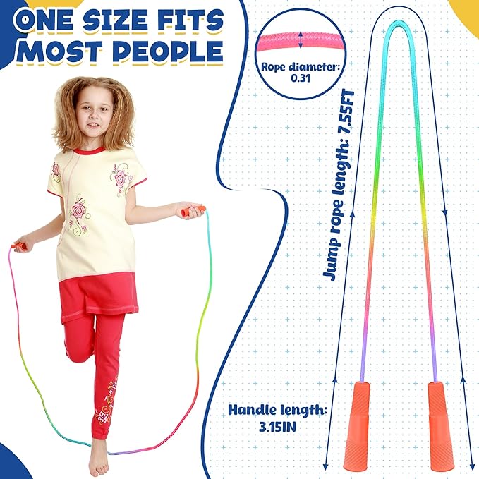 50 Pack Kids Jump Rope, Colorful Gradient Nylon Skipping Ropes for Children, 7.55FT Adjustable Length, Plastic Handles, Lightweight Exercise Ropes for Schools, Events, and Family Fun