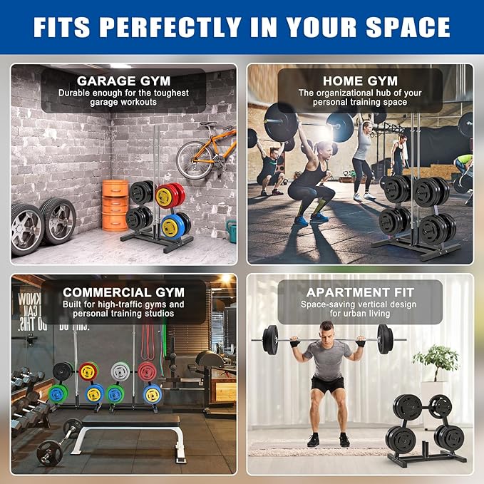 Kipika Weight Plate Tree Rack, Weight Holder for 2 inch Olympic Weight Plate & 2 Barbell Holders, Heavy Duty Bumper Plate Storage Organizer for Home Gym with Optional Wheels