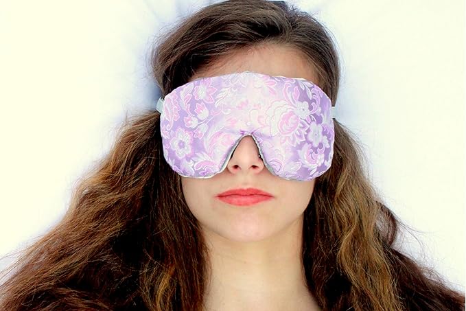 Handmade Opulence Yoga Eye Pillow - Weighted Flaxseed Fill, Lavender Aromatherapy, Satin & Velvet, Adjustable Strap - Ideal for Meditation & Restful Sleep - Lovely Lilac - TEMFL-LL