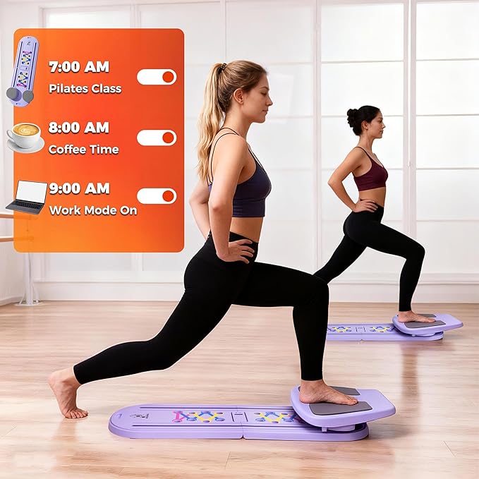 AVOCARDIO Foldable Pilates Reformer Board - Multifunctional 10-in-1 Set - Home Workout Equipment - Portable Home Gym Pilates Kit with Towel, Resistance Bands and Pilates Socks - Push Up and Abs Board