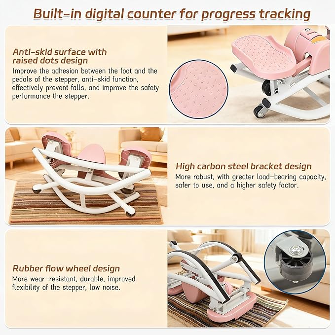 Rock Stepper Machine with Resistance Bands, Side-to-Side Lateral Rocking Fitness Stepper for Knees and Joints, Adjustable Tension Fitness Equipment with LCD Monitor for Home Workout Office