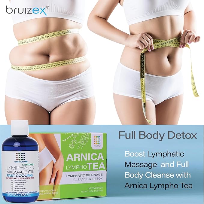 Bruizex Lymphatic Drainage Massage Oil with Arnica & Cold Pressed Castor Oil, Lightweight Non-Greasy Body Massage Oil for Daily Lymphatic Massage, Aftercare Routine, Lightweight Formula - 8.5 Oz