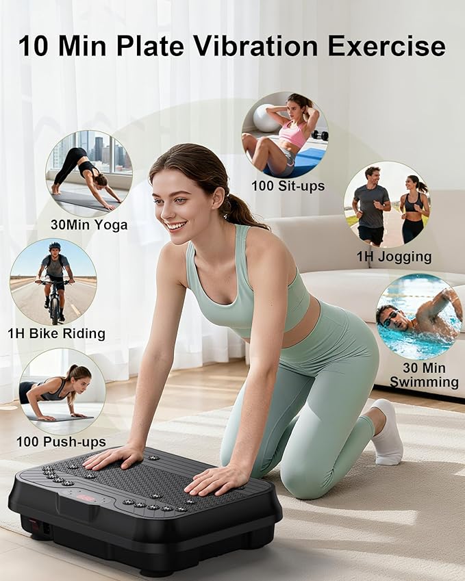 Shake Plate, Vibration Plate Exercise Machine for Lymphatic Drainage, 400 Lbs Capacity Whole Body Vibrating Plate Workout with Fitness Resistance Bands, Max Vibrating Frequency 250/Min for Weight Loss
