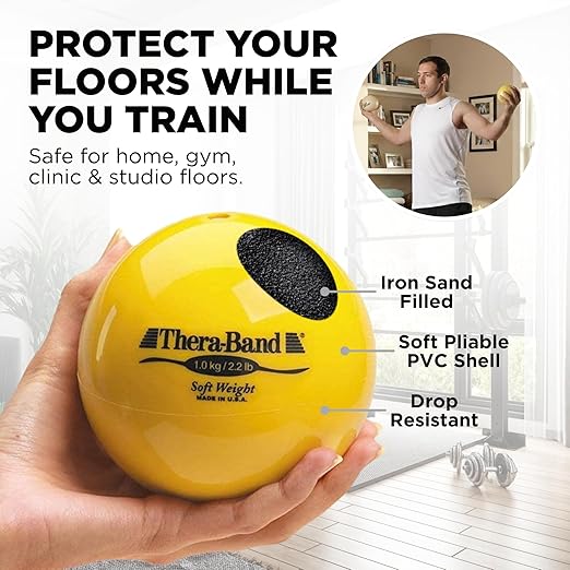 THERABAND Soft Weight, 4.5" Diameter, Weighted Balls for Baseball, Weighted Balls for Softball, Hand Held Ball Shaped Isotonic, Shoulder Strength, Rotator Cuff & Throwing Trainer, Assorted Set of 6