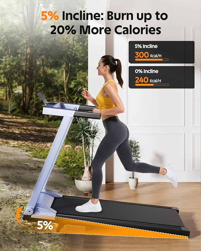 DeerRun Foldable Treadmill for Home with 5% Manual Incline and Handlebar, 0.6–7.5 MPH for Walking and Running, 3.0 HP, 300 lb Capacity, App & Remote Control