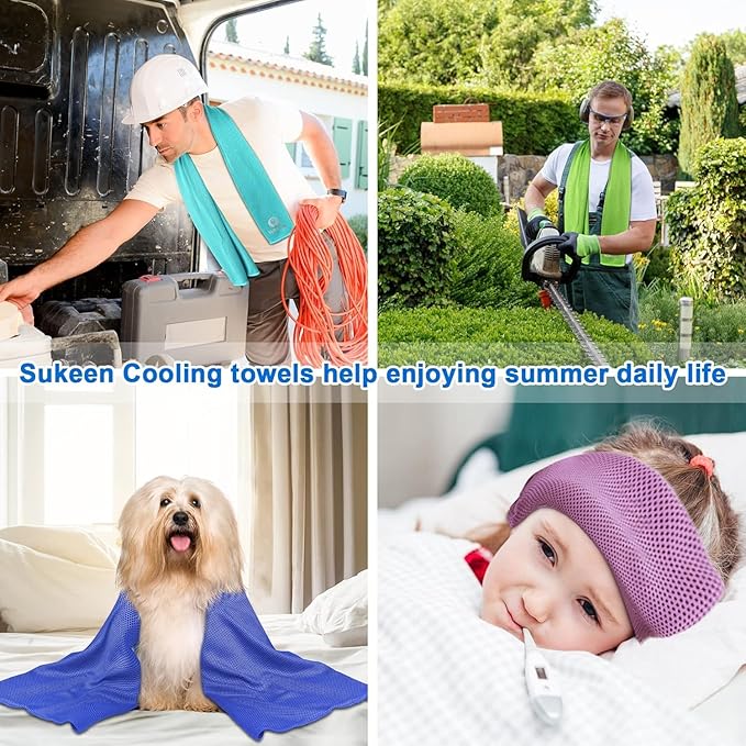 Sukeen Cooling Towel (40"x12"), Ice Towel Sets,Soft Breathable Chilly Towel,Microfiber Towel for Yoga,Sport,Running,Gym,Workout,Camping,Fitness,Workout & More Activities, 8 Pack