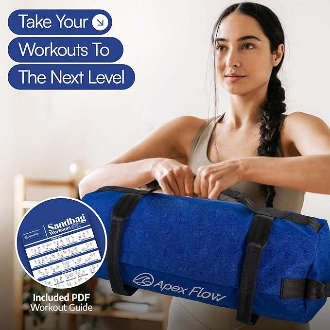 APEX FLOW Sandbags for Working Out – 1000D Nylon Weighted Training Bag with 4 Inner Sandbags, 8 Handles – Adjustable 40lb Sand Bag for Weight Training, Fitness, and Travel