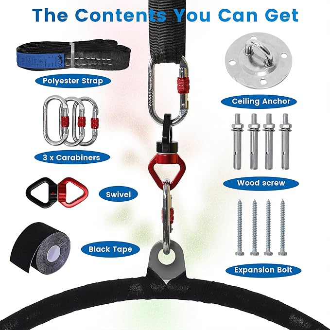 Kromax Professional Aerial Hoop Kit (85cm/90cm), 1 Ceiling Anchor, 3 Locking Carabiners, 360° Swivel, Carry Bag, Aerial Yoga Hoop for Home,Gym, Club