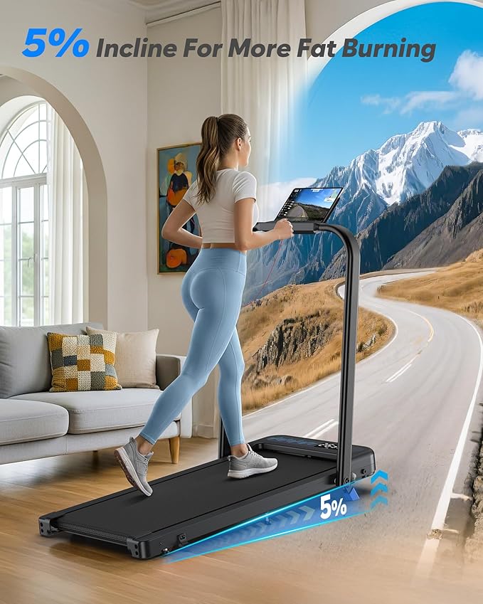 Foldable Treadmill with Incline, Compact Walking Pad Treadmill with Safety Handle Bar, 3.0HP Quiet Under Desk Treadmills for Home/Office, 320 LBS Capacity, APP & Mute Remote Control