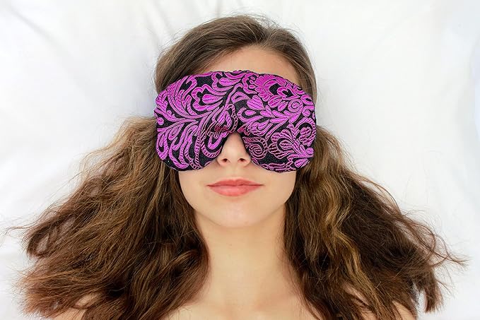 Handmade Weighted Sleep Eye Mask Yoga Pillow - Flax Seed Fill - Lavender Scented - Magenta Doodle - TEMFL-MD