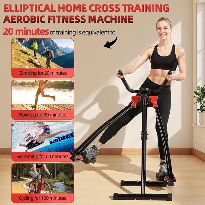 Foldable Air Walk Elliptical Exercise Machine for Home Gym, Side Sway 360° Full Body Cardio Trainer with LCD Monitor, Under Desk & Space Saving Fitness Equipment for Seniors
