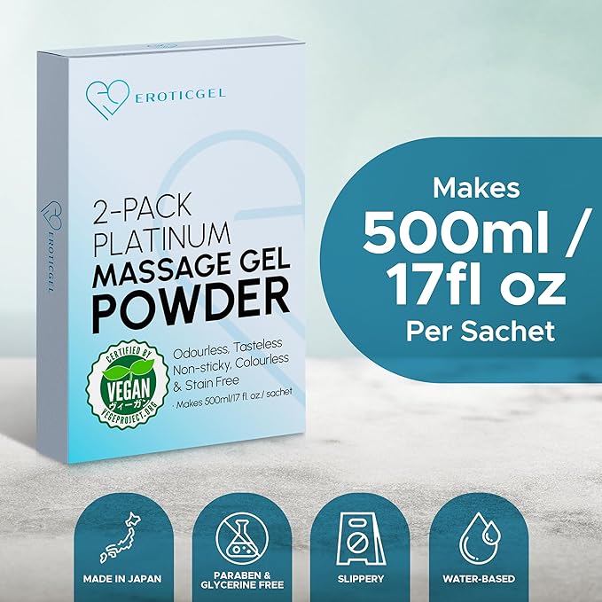 Premium Massage Gel Powder (Pack of 2) | 5g Travel Sachet Makes 500ml/ 16.9 fl oz | Made in Japan | Paraben & Glycerine Free