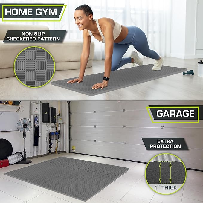 ProsourceFit Exercise Puzzle Mat 1-in, Checkered EVA Foam Floor Tiles w/Non-Slip Texture, Gym Mat w/Interlocking Foam Tiles for Adjustable Surface, Shock Absorbing, Waterproof Gym Flooring, Grey