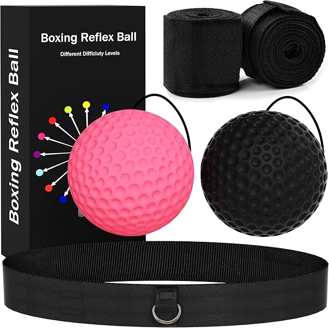 Boxing Reflex Ball with Hand Wraps - 2 Difficulty Levels Boxing Ball to Improve Speed, Hand-Eye Coordination，Fight Reaction for Adults, Kids