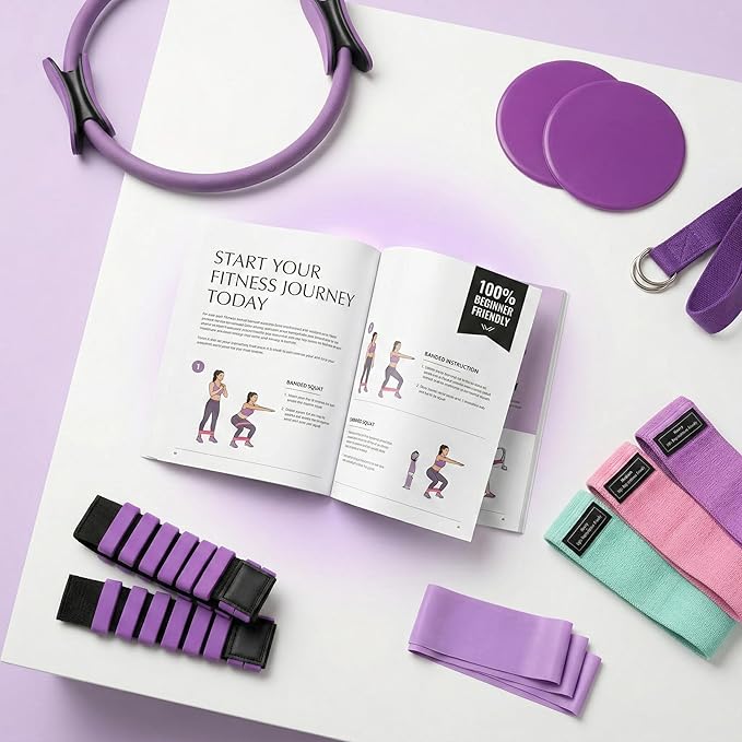 Pilates Kit for Women, Pilates Equipment Set for Home Workout with 14.5" Pilates Ring and Ball, Resistance Bands, Adjustable Ankle Wrist Weights, Core Sliders, Grip Socks & Carry Bag