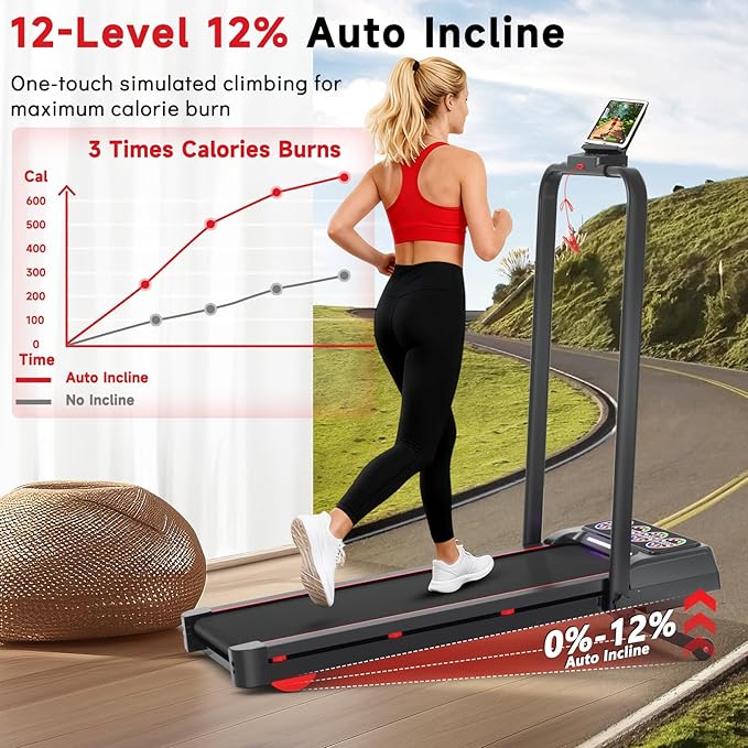 Walking Pad Treadmill with Incline and Handle Bar, 7.5MPH Under Desk Foldable Treadmill for Home Office with Remote Control