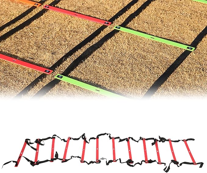 Fixed Agility Ladder for Football Soccer Training, Speed Footwork Ladder with 12 Rungs 6M, Bright Color Non - Slip Rope Ladder for Sports Drills and Group Exercise