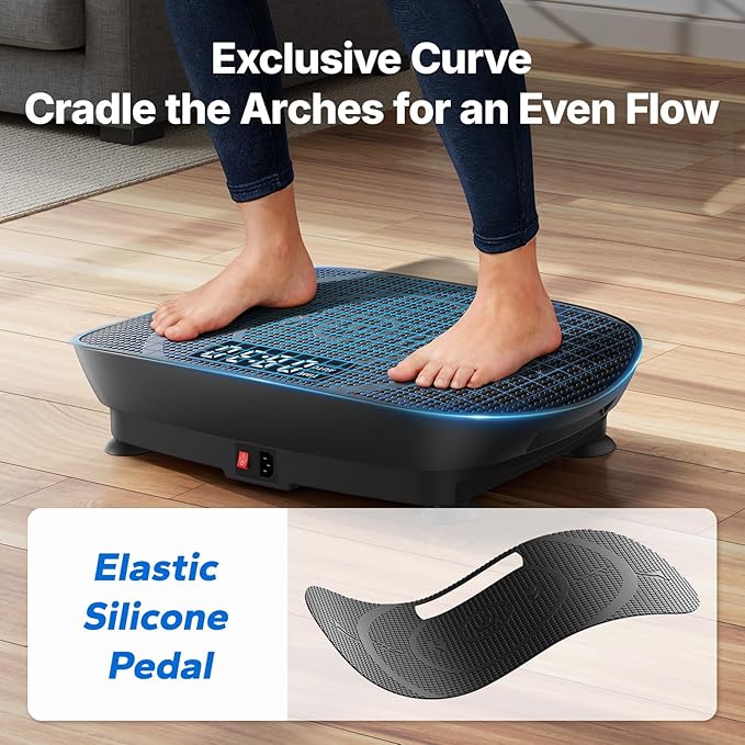 MERACH Vibration Plate Exercise Machine, Curved Vibration Plate for Lymphatic Drainage Weight Loss, Vibrating Plate with Real-Time Calorie Tracking on LED Display, Workout Equipment for Home Women Men