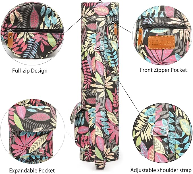 Canvas Yoga Mat Bag with Adjustable Strap & Pockets, Full-Zip Travel Gym Tote for Women & Men, Fits 1/4" & 1/3" Thick Mats, Lightweight Carrier for Yoga, Studio, Workout, Outdoor Use