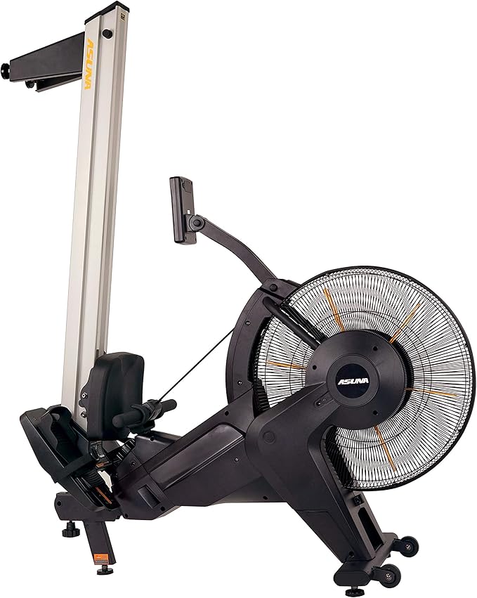 Sunny Health & Fitness AeroForce Fan Rower, Commercial Grade Rowing Machine with Performance Monitor, Long Foldable Rail for Home Cardio Training, Optional Dual Resistance