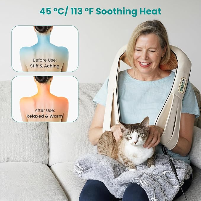 Nekteck Shiatsu Neck Massager with Heat for Pain Relief Deep Tissue, 2026 Upgraded 3D Back Shoulder Kneading Massage Pillow, Body Muscle Relaxation Tools Gifts for Him Her, Beige (NOT Cordless)