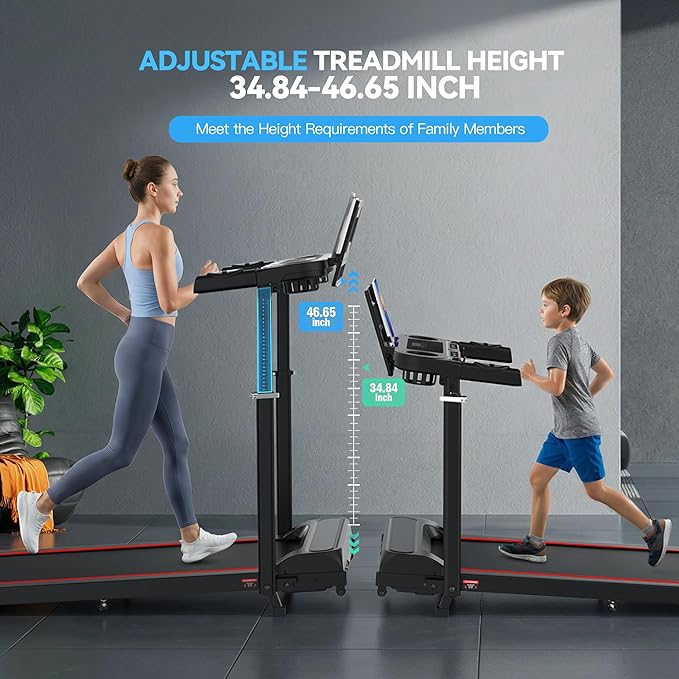 Treadmill with Desk Workstation & Adjustable Height, 450 lbs Weight Capacity, Folding Incline Treadmill with Handle Bar, Portable Ultra-Quiet 3.5HP Walking Pad Treadmill with Desktop for Home Office
