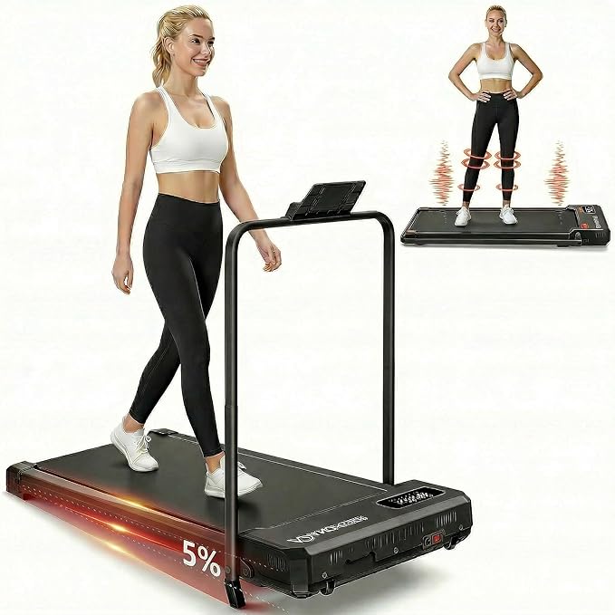 Small Walking Pad Treadmill with Incline - Under Desk Treadmills with Vibration Plate, 2.5HP Compact Portable Walking Pads with Handle Bar for Home Small Spaces, Office, Remote Control & LED Display