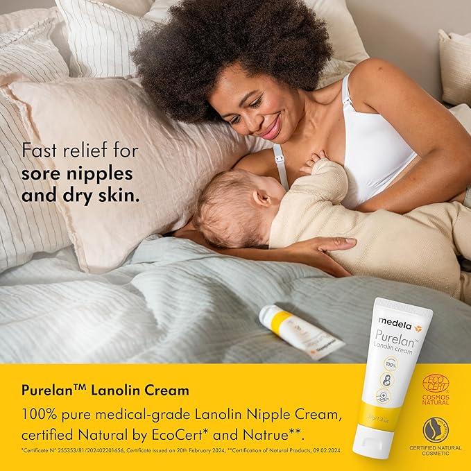 Medela Purelan Lanolin Nipple Cream, Fast Relief for Sore Nipples & Dry Skin During Breastfeeding, Safe for Breastfeeding Baby, Natural, Hypoallergenic, Fragrance-Free, 1.3 Ounces, 2 Pack