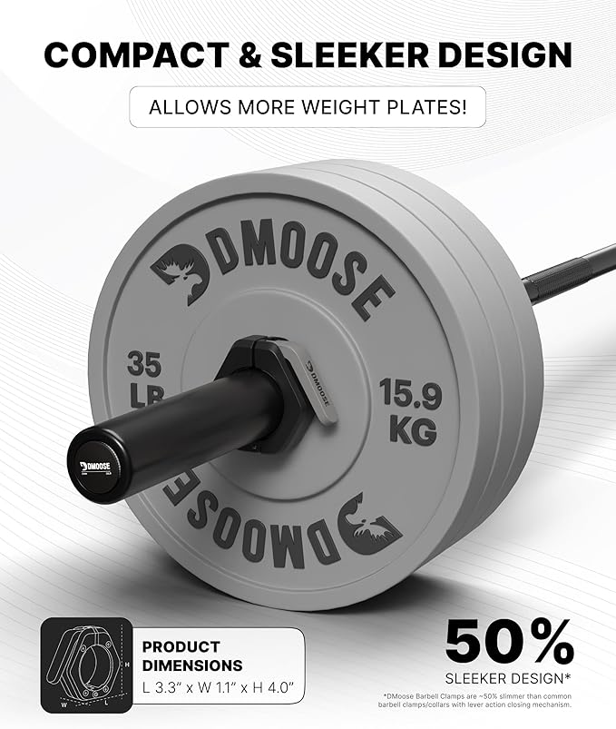 DMoose Fitness Barbell Clips 2 Inch (Pair) - Quick Release Olympic Barbell Clamps & Collars with Anti Slip TPR Grip for Secure Weightlifting and Powerlifting - Weight Clips for Bars at Home or Gym