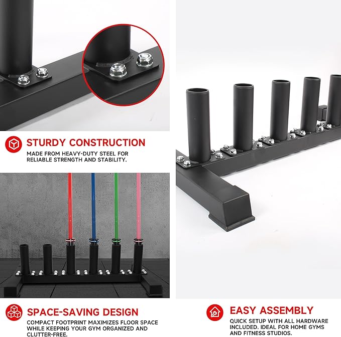 Freestanding Barbell Holder, Vertical 6 Bar Storage Rack for 2" Olympic Bars, Durable Barbell Stand, Space-Saving Floor Stand for Weight Bar and Specialty Bars