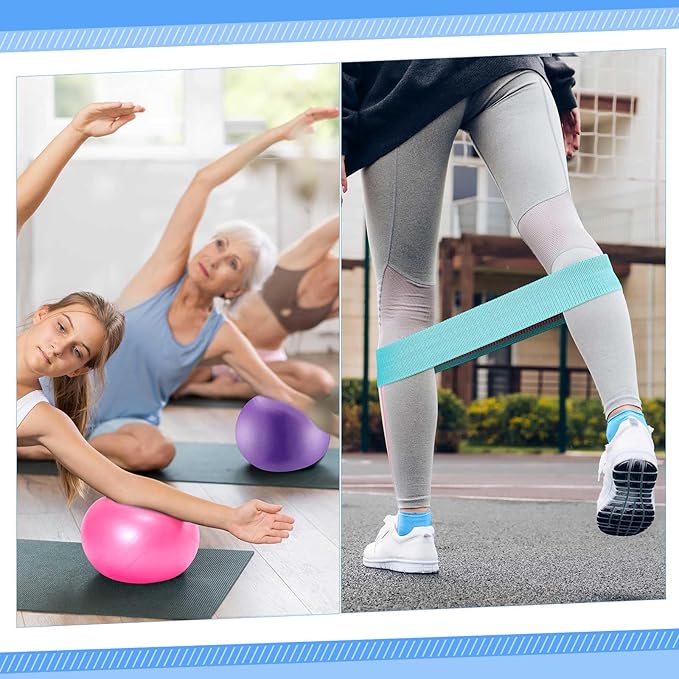 Poen Pilates Equipment Kit for Home Workout Pilates Ring and Ball Set for Women 12'' Circle Yoga Fitness Essentials Kit with Resistance Bands, Yoga Strap, Socks,Bag
