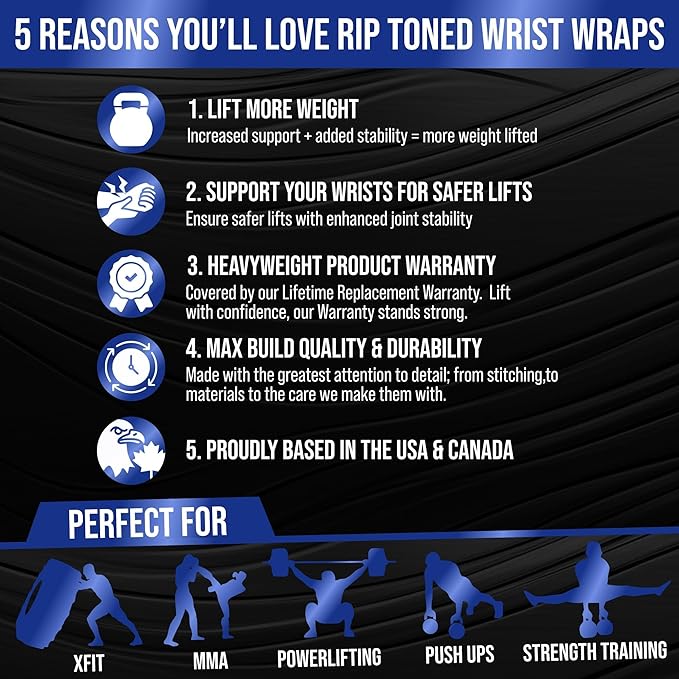 Rip Toned Wrist Wraps for Weightlifting – USPA & USAPL Approved 18" Wrist Straps for Powerlifting – Adjustable, Durable Gym Wraps with Thumb Loop – Quality Support for Men & Women