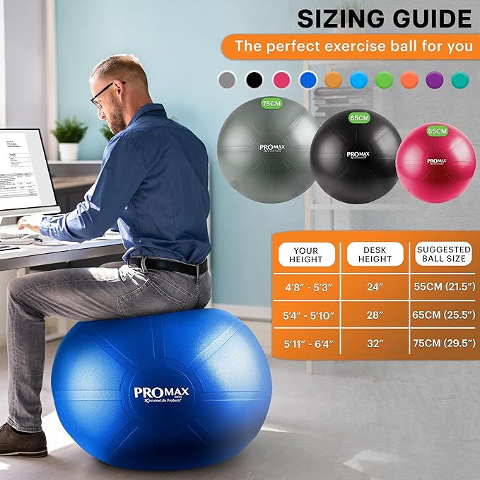 SmarterLife PRO MAX Workout Exercise Ball for Fitness, Yoga, Balance, Stability, or Birth Ball for Pregnancy and Labor, Great as Yoga Ball Chair for Office or Home Gym Equipment