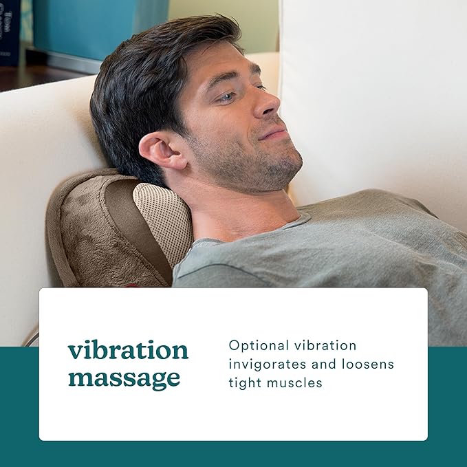 Homedics Shiatsu Back Massager with Heat, 3D Deep Tissue Massage Pillow for Neck & Shoulders, Electric Kneading Lumbar Massager Cushion for Upper & Lower Back Pain Relief, Portable Home Office Travel