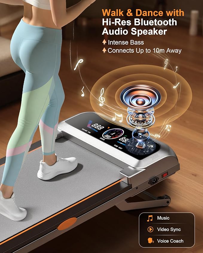 Walking Pad Treadmill with 15% 12-Level Auto Incline & UI Screen, Trisomy 3.5HP Foldable Under Desk Treadmill with Bluetooth Speaker, Portable Treadmills for Home Office 450LBS, Remote, RGB Light