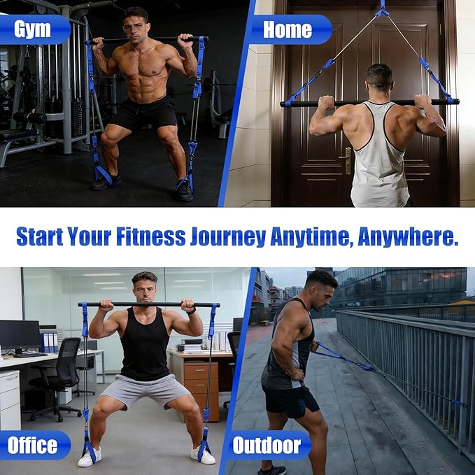 Pilates Bar Kit with Resistance Bands for Men, Heavy Duty Home Gym Equipment for Full Body Workout, Strength Training, Legs, Hips, Arms, Abs, Chest – Portable Pilates Stick