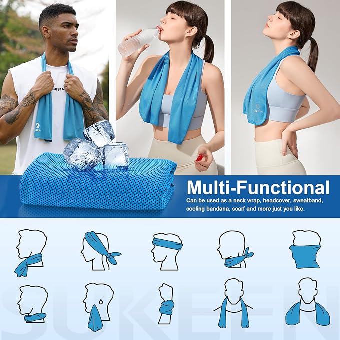 Sukeen Cooling Towels 4 Pack (40"x 12"), Microfiber Cool Towel,Soft Breathable Chilly Towel for Yoga, Golf, Gym, Camping, Running, Workout & More Activities