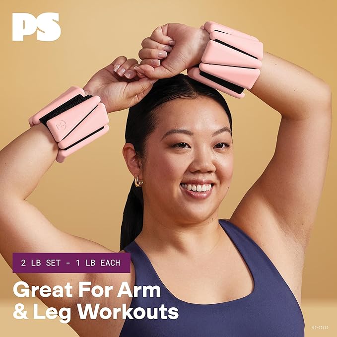POPSUGAR Wrist and Ankle Weights, 2 x 1 lb (Coral) Wearable Weights, Strengthens, Tones & Sculpts Legs & Arms, Adjustable Ankle Weights for Work from Home Fitness, Gym Accessories for Women & Men