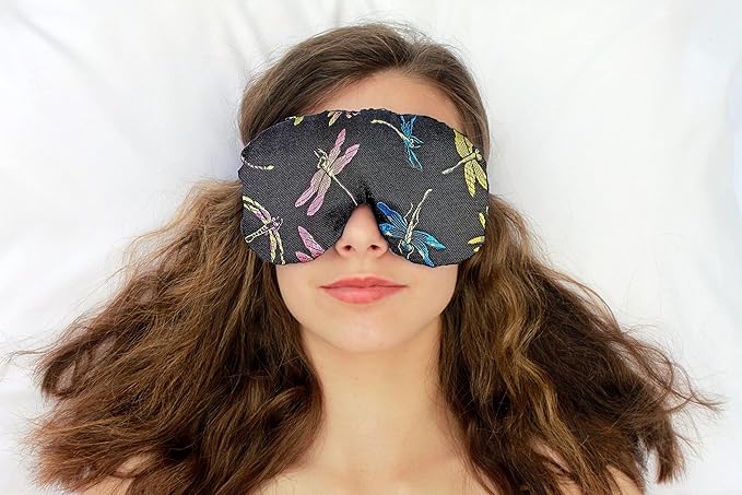 Handmade Weighted Sleep Eye Mask Yoga Pillow - Flax Seed Fill - Lavender Scented - Dragonfly Nite - TEMFL-DF