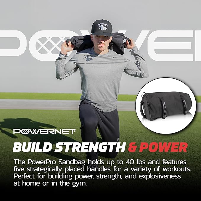 PowerNet PowerPro Sandbag, Holds Up to 40 Pounds in Sandbags, Heavy-Duty Workout Equipment for Strength Training and Fitness, Home Gym Exercise Equipment, Workout Guide Included