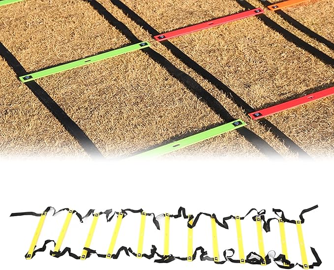 Fixed Agility Ladder for Football Soccer Training, Speed Footwork Ladder with 12 Rungs 6M, Bright Color Non - Slip Rope Ladder for Sports Drills and Group Exercise