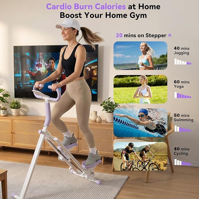 Stair Steppers for Exercise at Home, Folding Vertical Stair Stepper Climber, Full-Body Cardio Machine with Adjustable Handles, Steel Frame & Digital Monitor